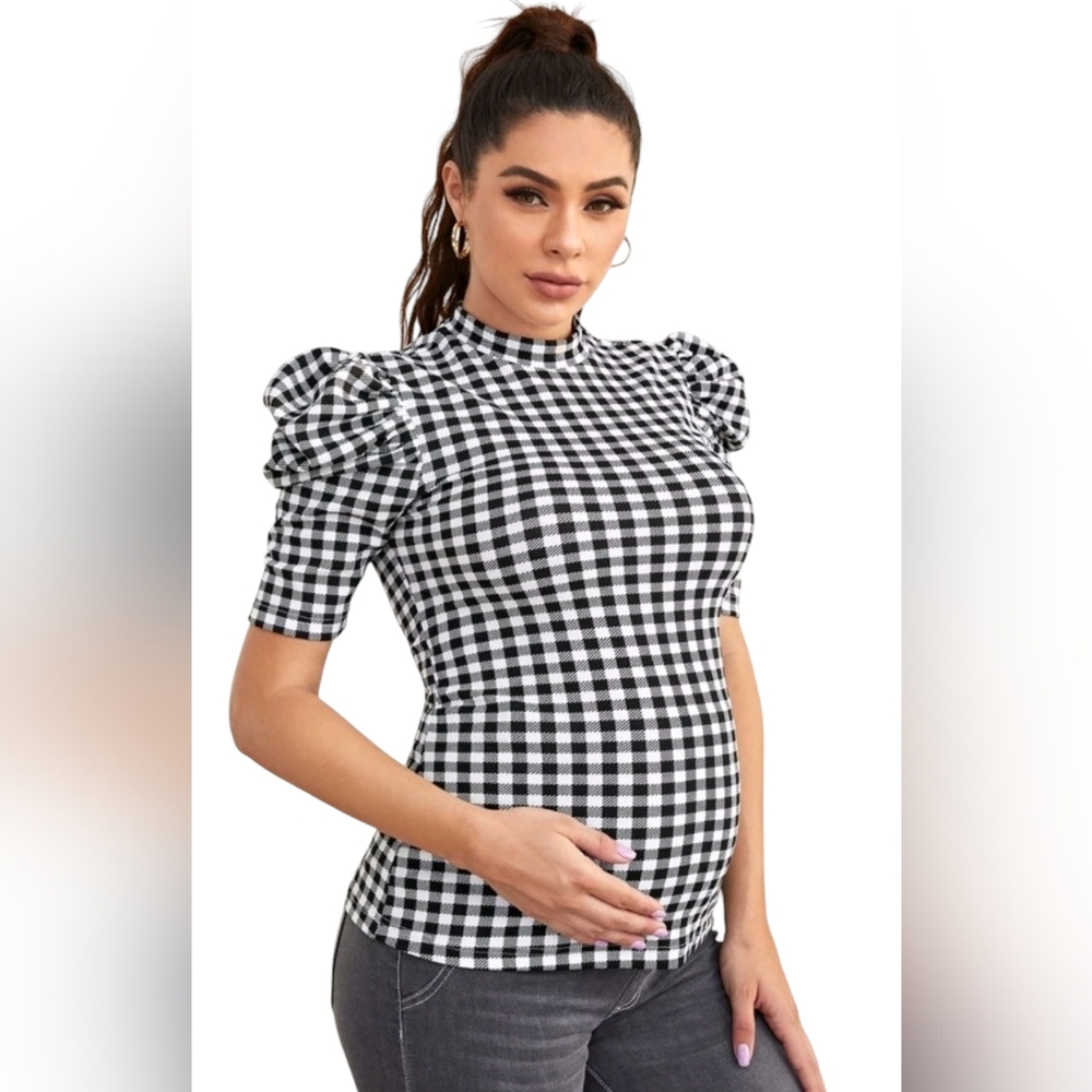 NWOT Women's Puff Sleeve Gingham Top Maternity